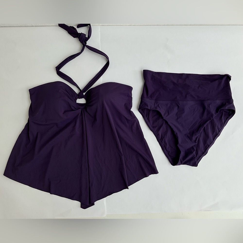 Amoressa by Miracle Suit Purple Halter Tankini Bikini Top High Bottom Swimsuit